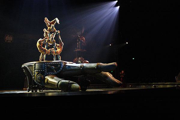 A group of contortionists perform their act during 'Kurios