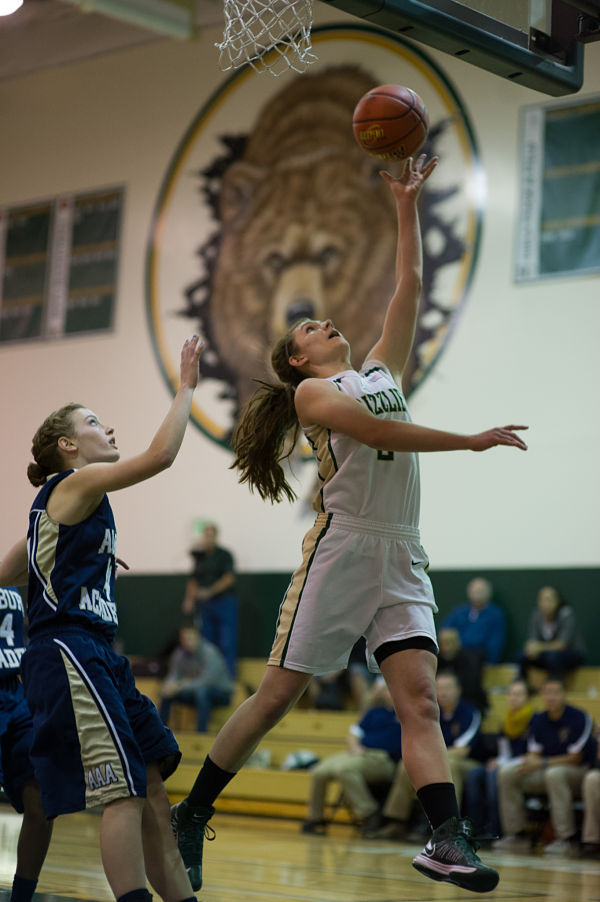 Bear Creek’s Kristina Engelstone drives to the hoop against Auburn Adventist on Jan. 3.