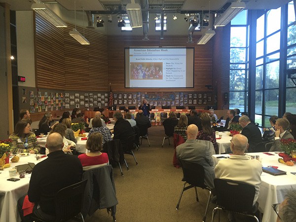 Lake Washington School District Superintendent Dr. Traci Pierce addresses the crowd at the Community Leaders Breakfast on Nov. 18 in Redmond.