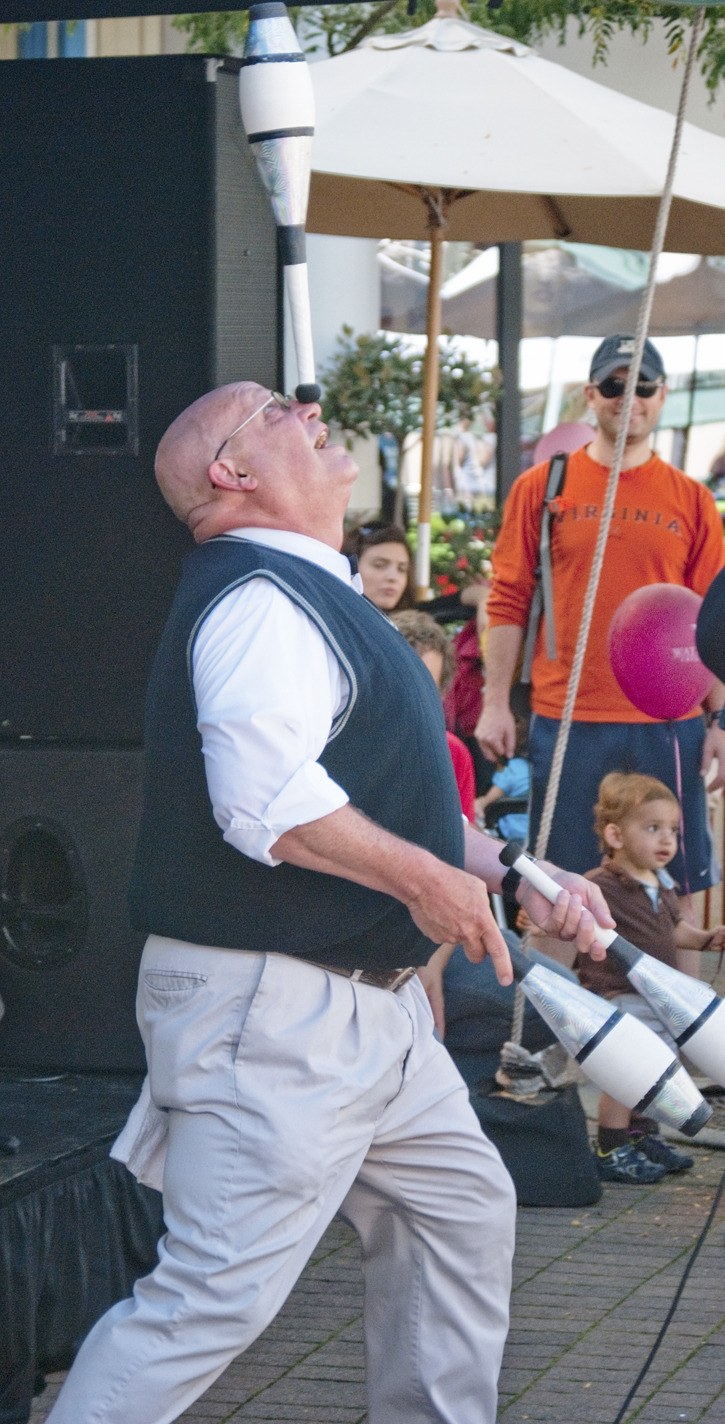 Juggler/comedian Bob Bailey III balances a pin on his nose during his performance at Good Fest