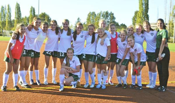 Bear Creek’s girls soccer team celebrates defeating Crosspoint Academy on Tuesday.