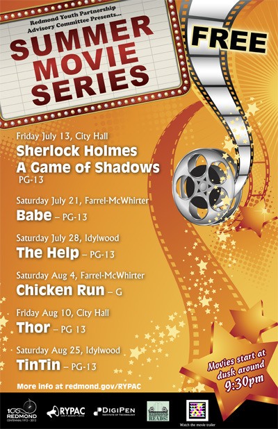 This year's Summer Movie Series begins July 13 at City Hall and ends Aug. 25 at Idylwood Beach Park.