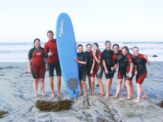 Girl Scout Troop 42137 learn how to surf during a recent trip to San Diego. From left: Hayley Fannin