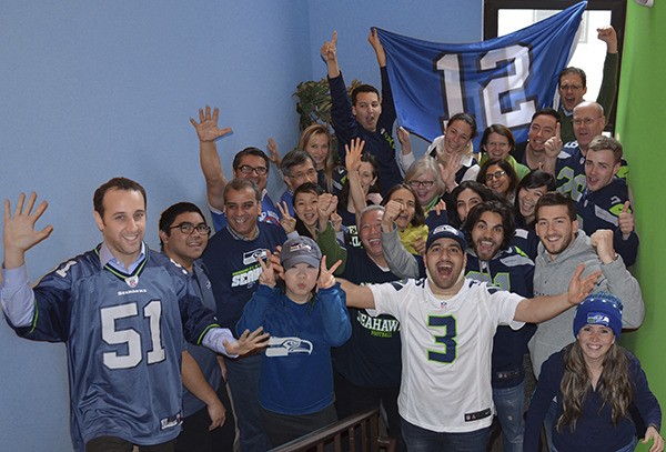 Employees of Redmond's Global Inflight Products are part of the Seahawks' 12th Man and snapped this photo today at work.