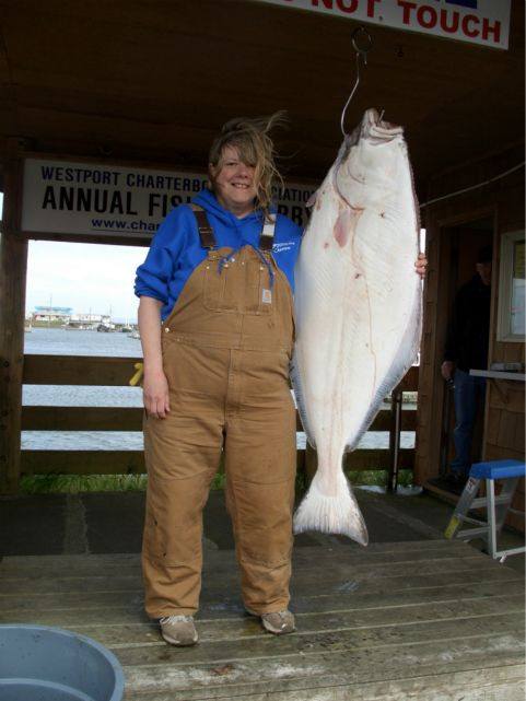 Redmond resident Ingrid Tenngren landed a 64-pound halibut last week in  Westport