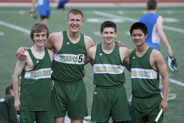 The Bear Creek boys' 400 meter relay team took the district title with a time of 45.72