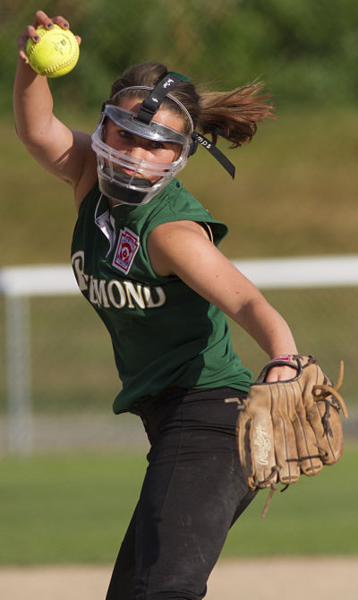 Redmond all-stars pitcher Jaclyn Hargin unleashes a pitch during this week’s state tournament.