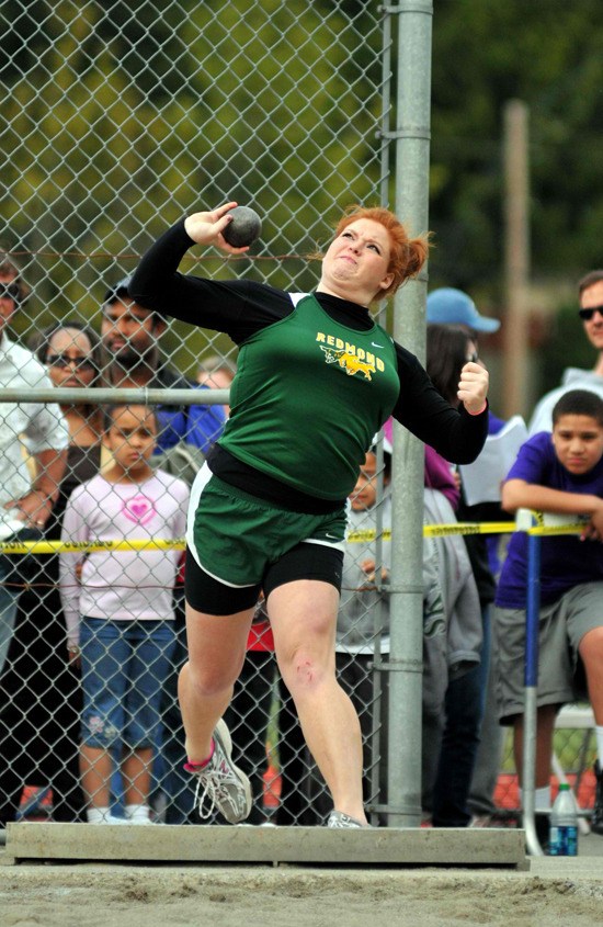 Redmond High junior Jessica Kinssies set two personal bests at last week's 4A Kingco track and field meet