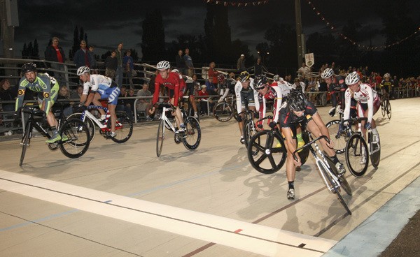 Bicyclists compete in one of the fan favorites at the Marymoor Grand Prix — the Marymoor Crawl in which the racers try to stay on their bike without putting their foot down or fall.