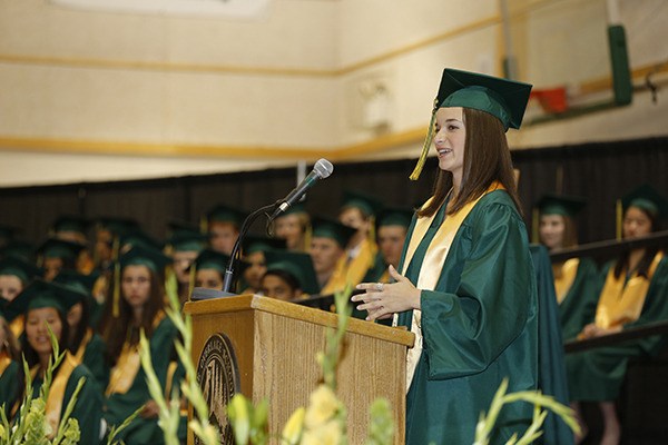 Overlake School graduate Julia Turner speaks at the Owls' recent commencement.